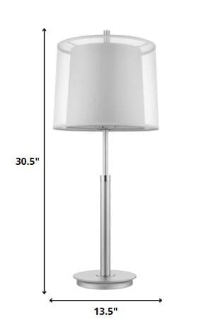 31" Silver Metal Table Lamp With White Empire Shade - Image 6