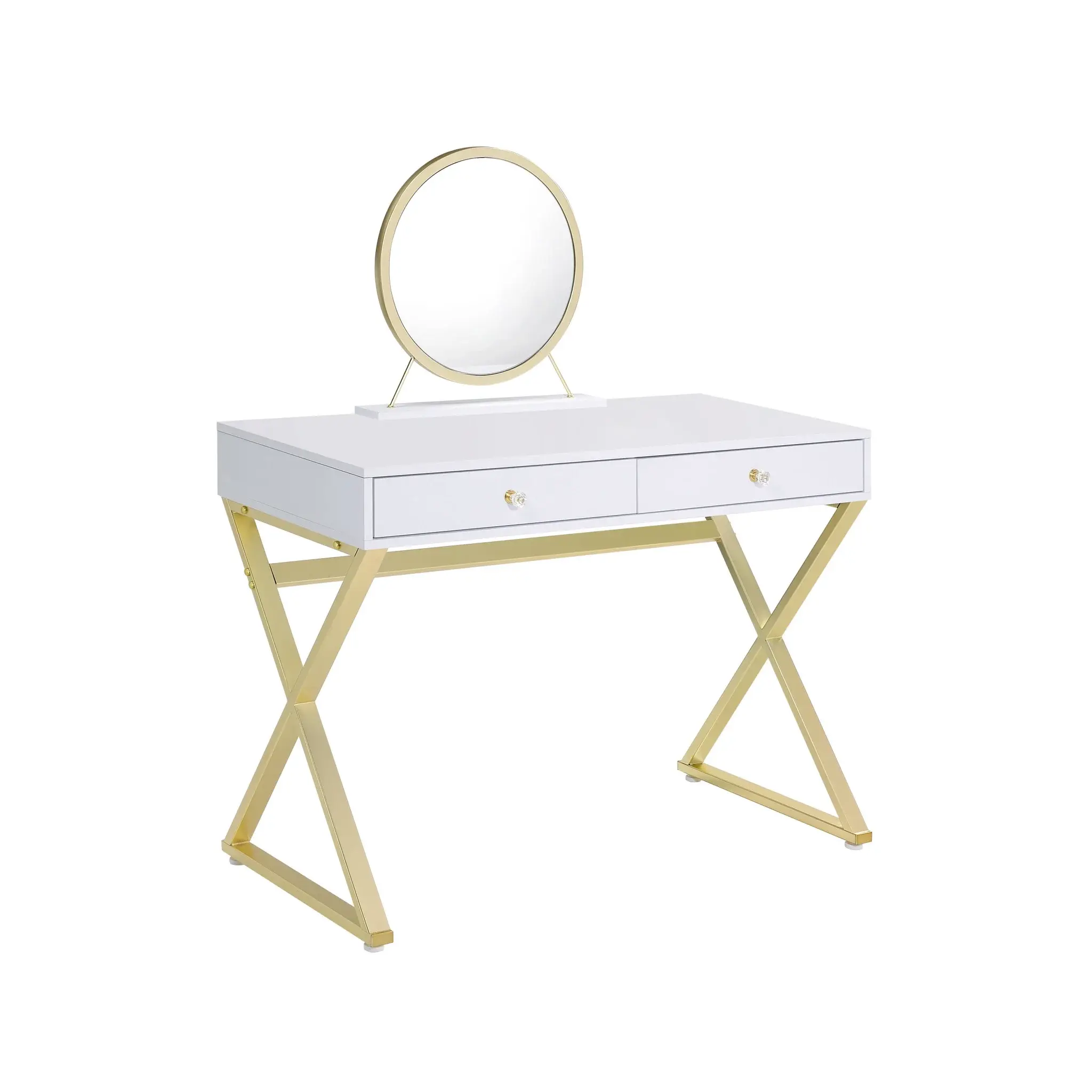 31" White & Gold Finish Round Dresser Mirror - Image 2
