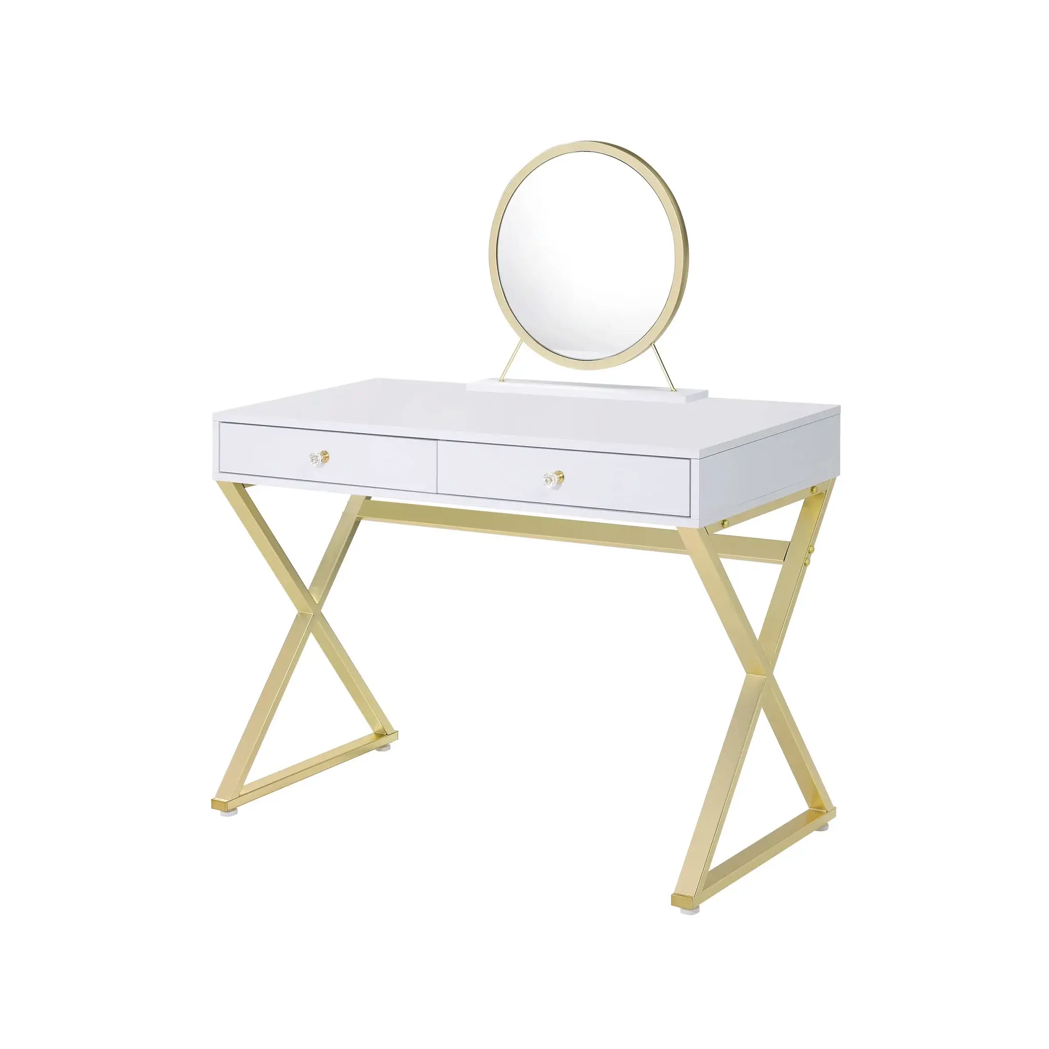 31" White & Gold Finish Round Dresser Mirror - Image 3