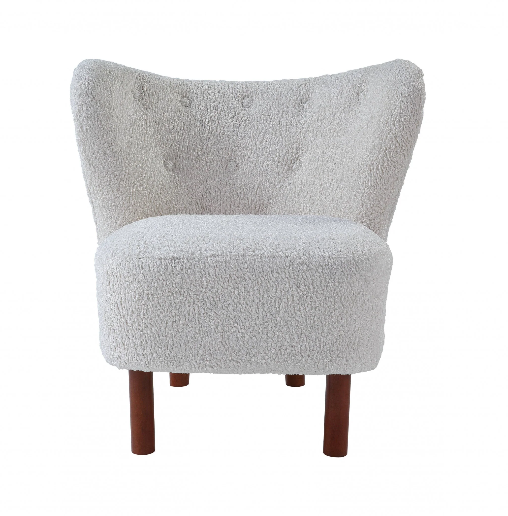 31" White Sherpa And Brown Polka Dots Wingback Chair - Image 2