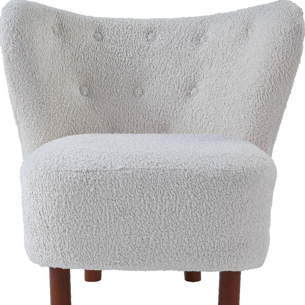 31" White Sherpa And Brown Polka Dots Wingback Chair - Image 3