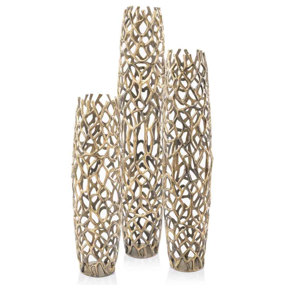 32" Aluminum Gold Twigs Cylinder Floor Vase - Image 3