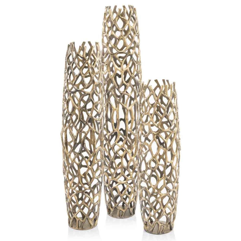 32" Aluminum Gold Twigs Cylinder Floor Vase - Image 5