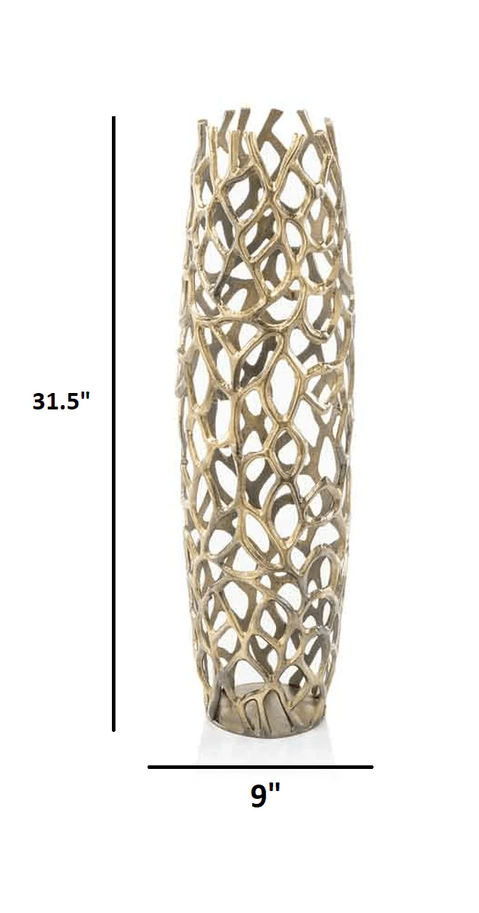 32" Aluminum Gold Twigs Cylinder Floor Vase - Image 6