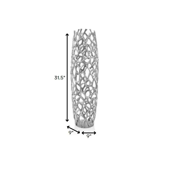 32" Aluminum Silver Twigs Cylinder Floor Vase - Image 4