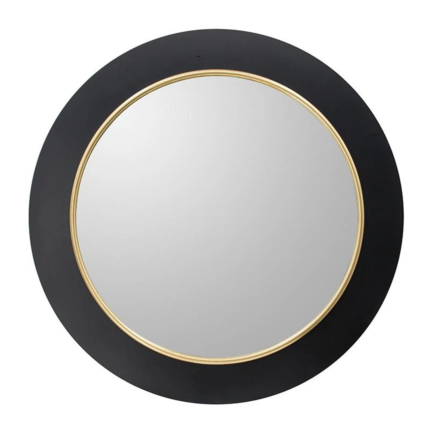 32" Black and Gold Lighted Round Metal Framed Accent Mirror