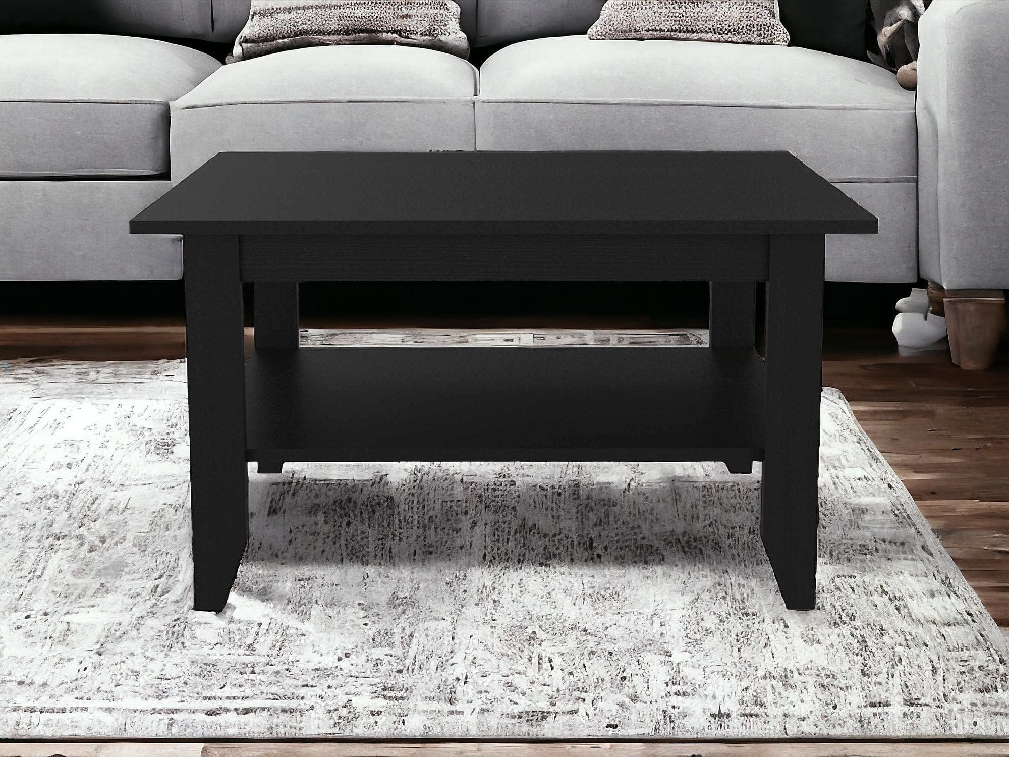32" Black Coffee Table With Shelf - Image 2