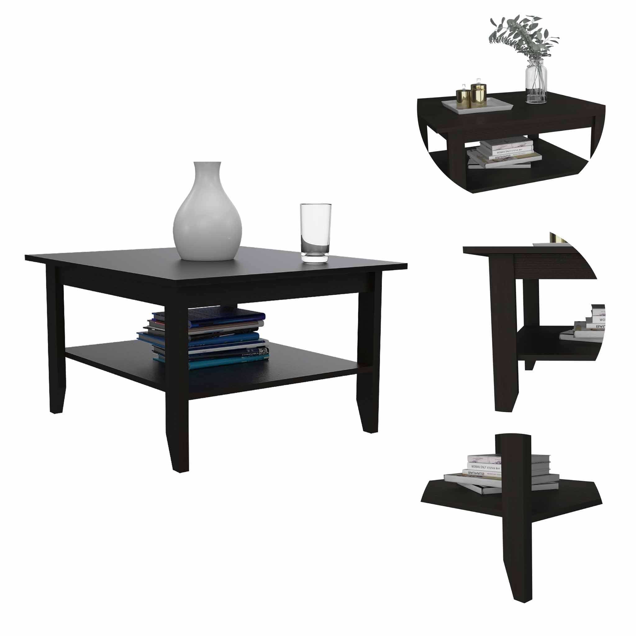 32" Black Coffee Table With Shelf - Image 3
