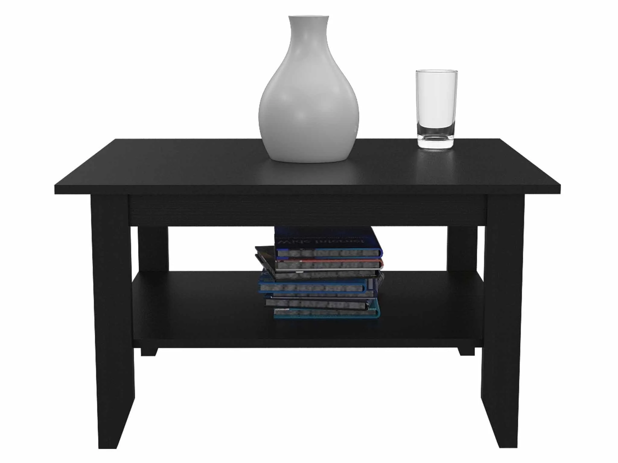 32" Black Coffee Table With Shelf - Image 4