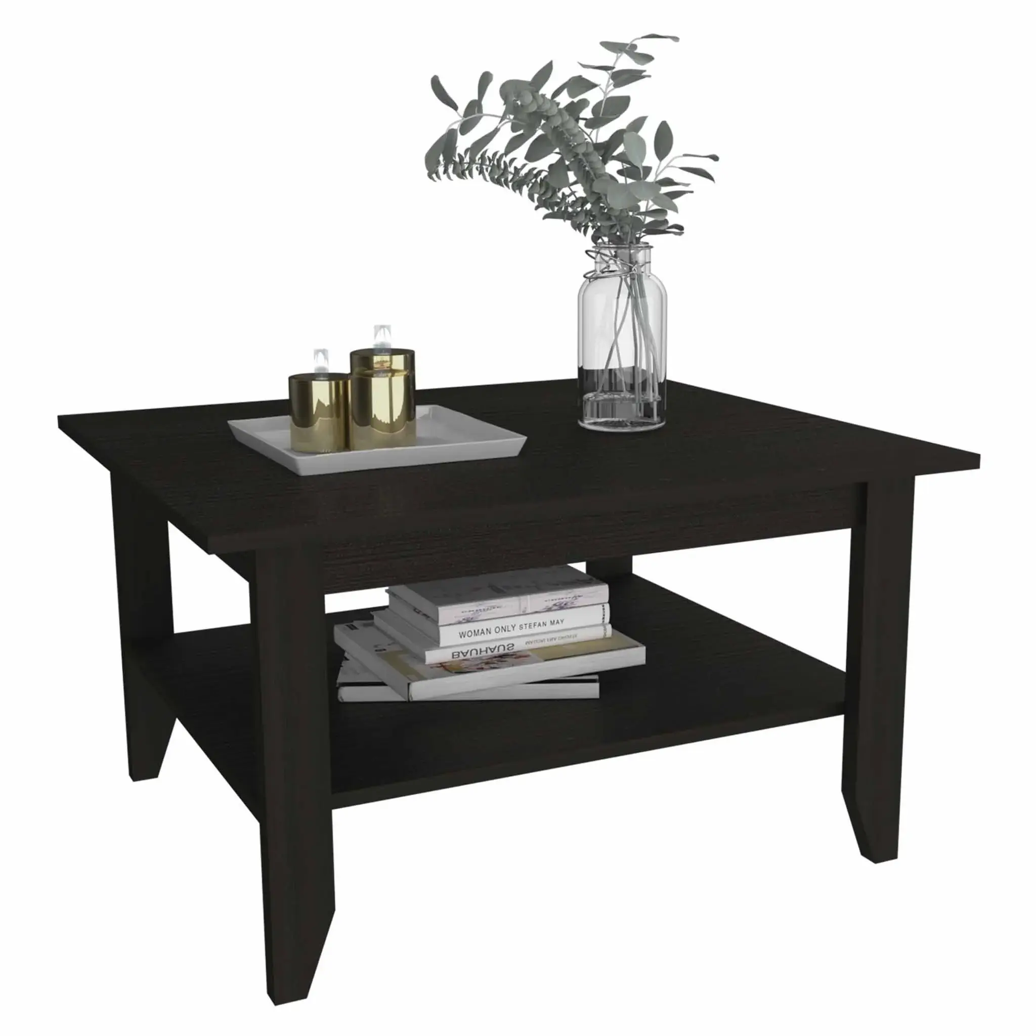 32" Black Coffee Table With Shelf - Image 5