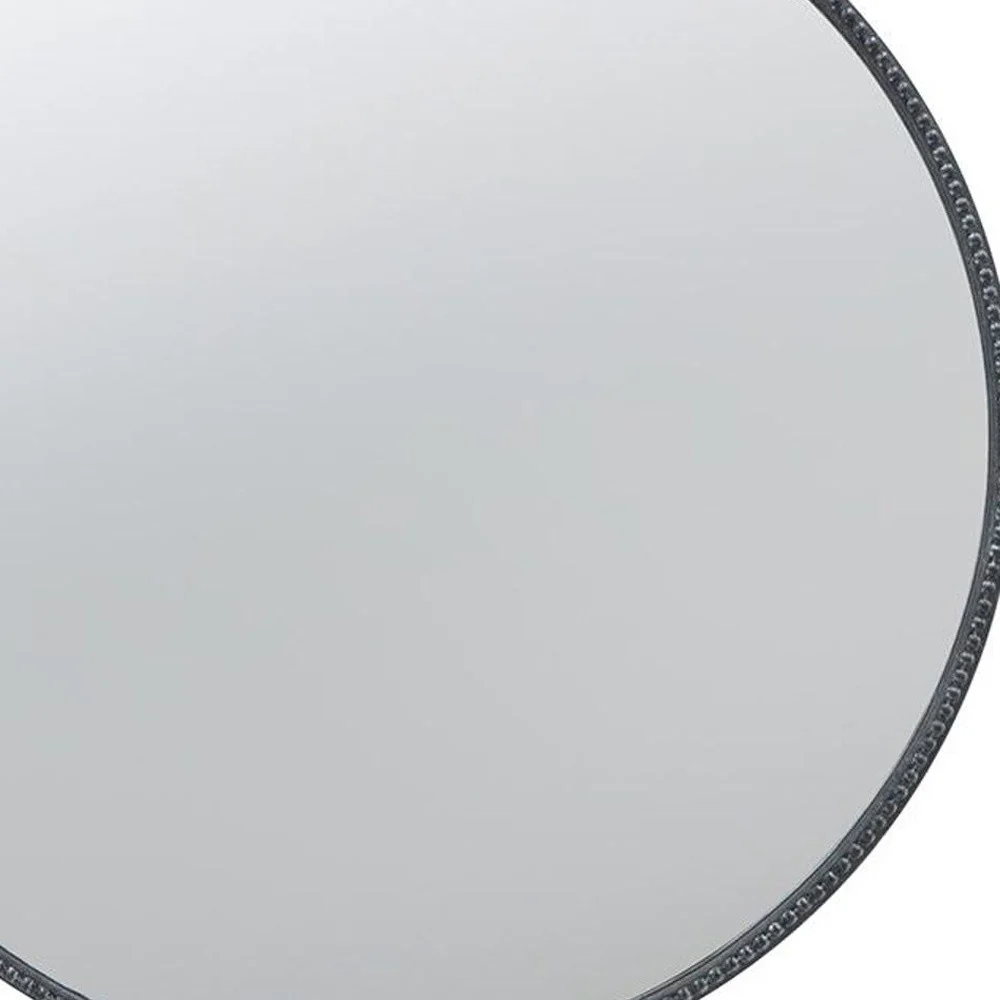 32" Black Crowned Top Iron Framed Round Accent Mirror - Image 3