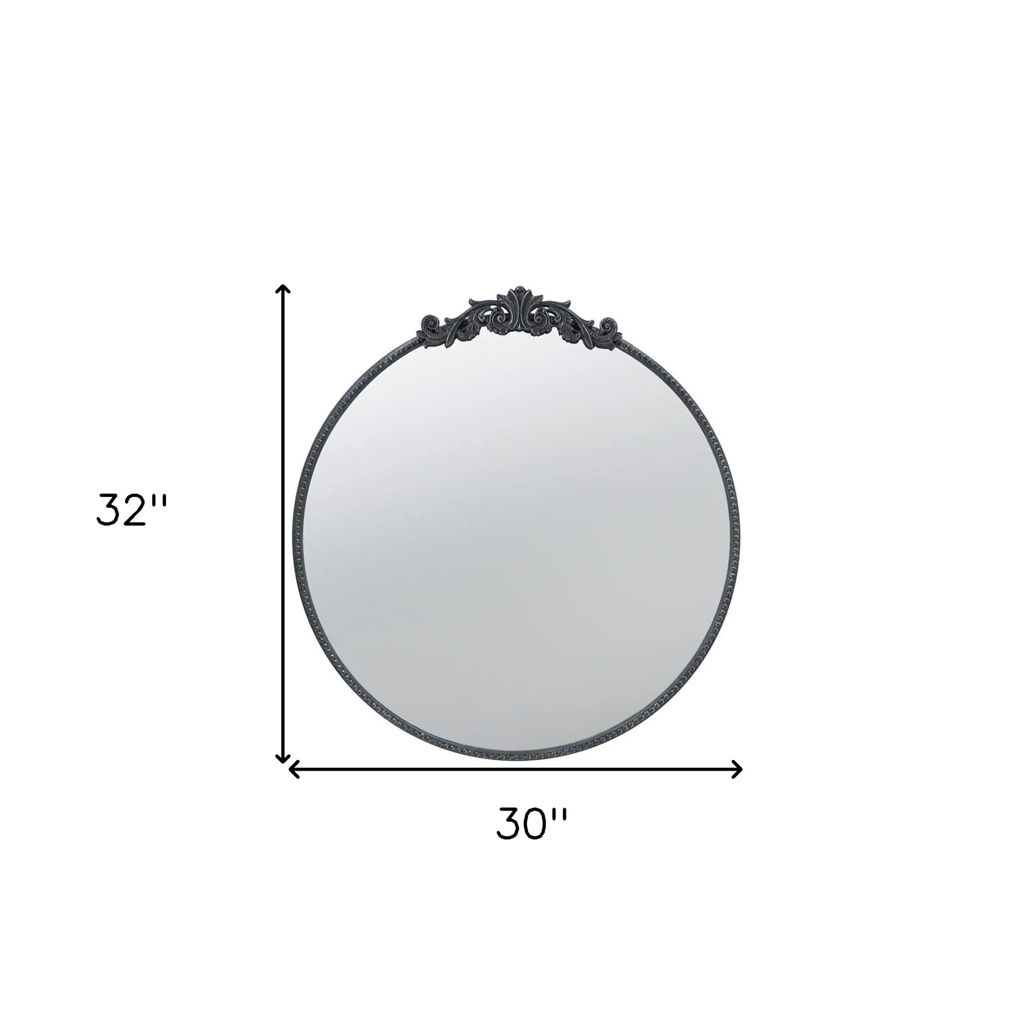 32" Black Crowned Top Iron Framed Round Accent Mirror - Image 5