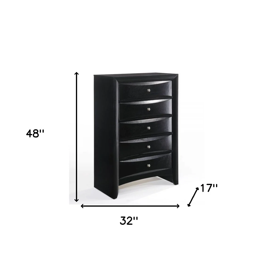 32" Black Solid Wood Five Drawer Standard Chest - Image 8