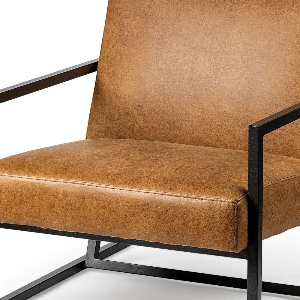32" Brown And Black Faux Leather Distressed Arm Chair - Image 7