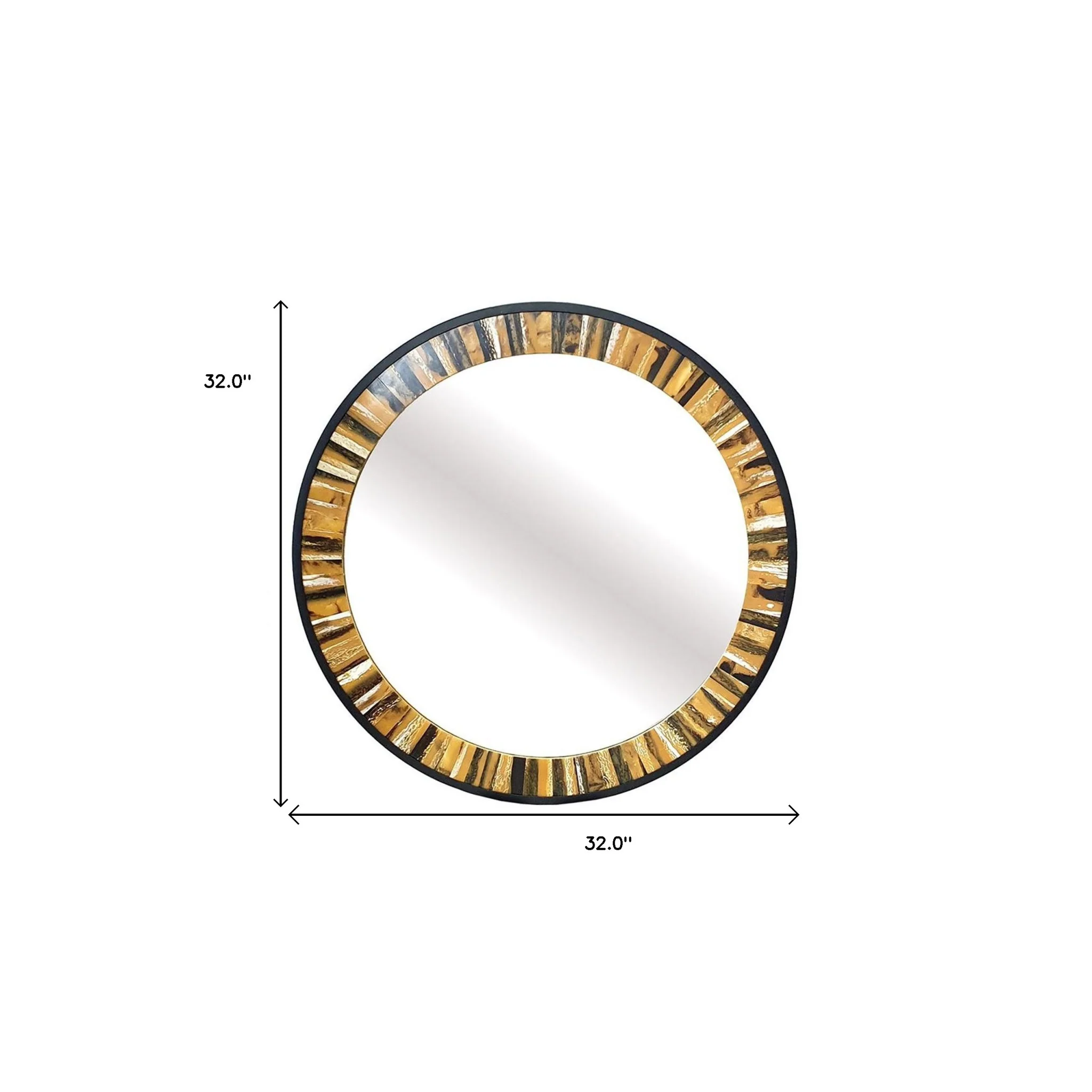 32" Brown and Black Faux Stone Round Framed Accent Mirror - Image 4