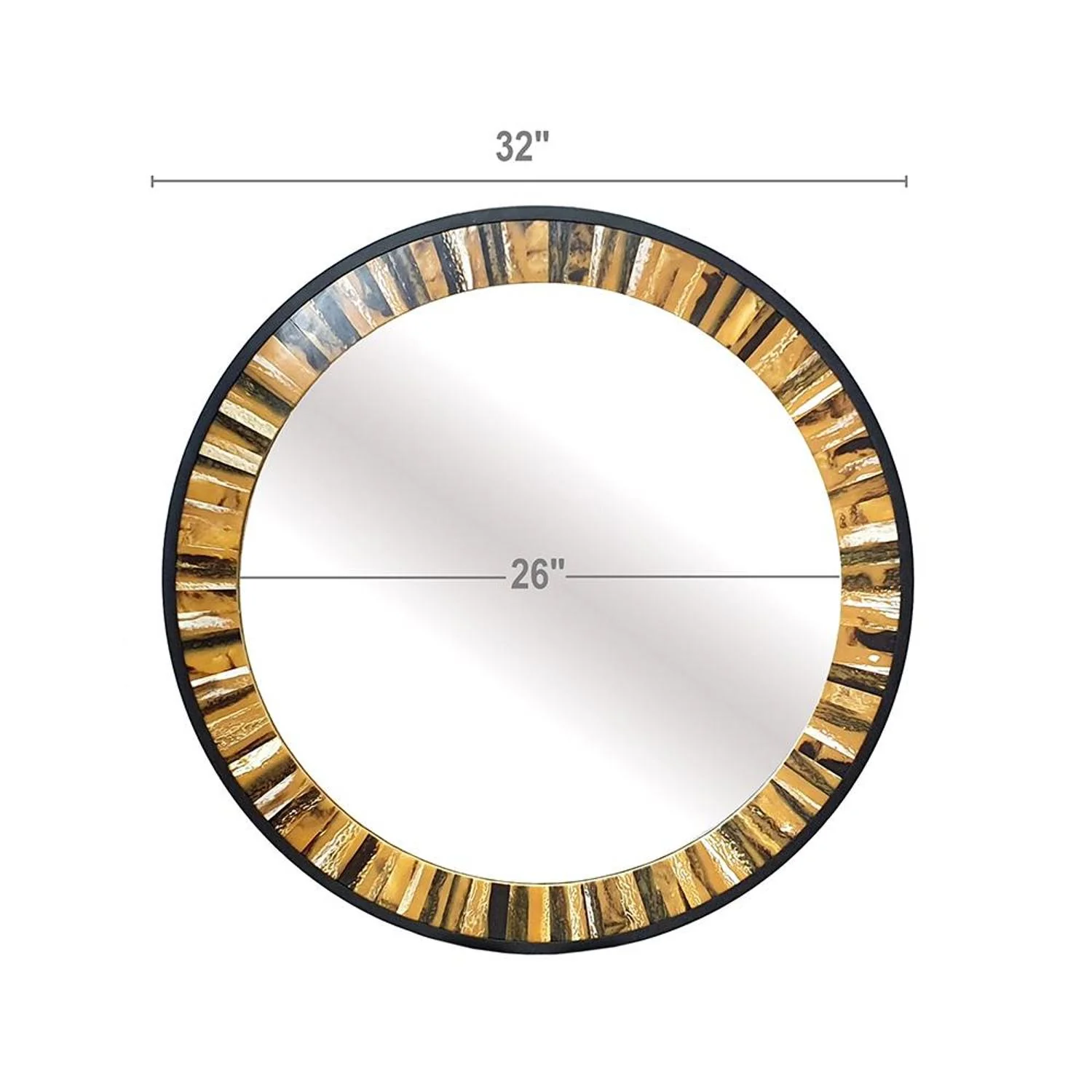 32" Brown and Black Faux Stone Round Framed Accent Mirror - Image 5