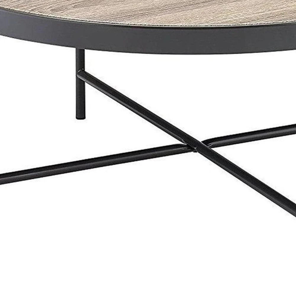32" Brown And Black Iron Round Coffee Table - Image 3