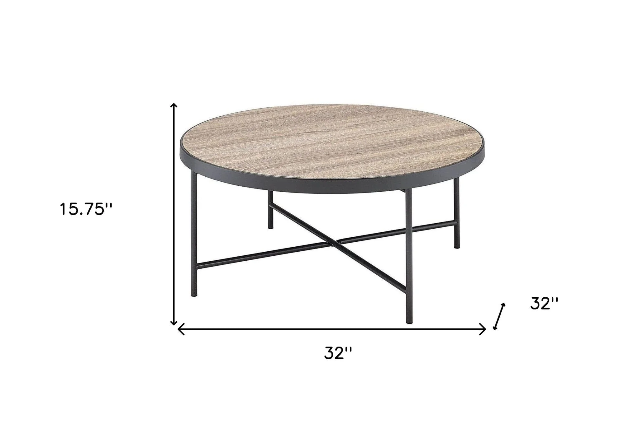 32" Brown And Black Iron Round Coffee Table - Image 4
