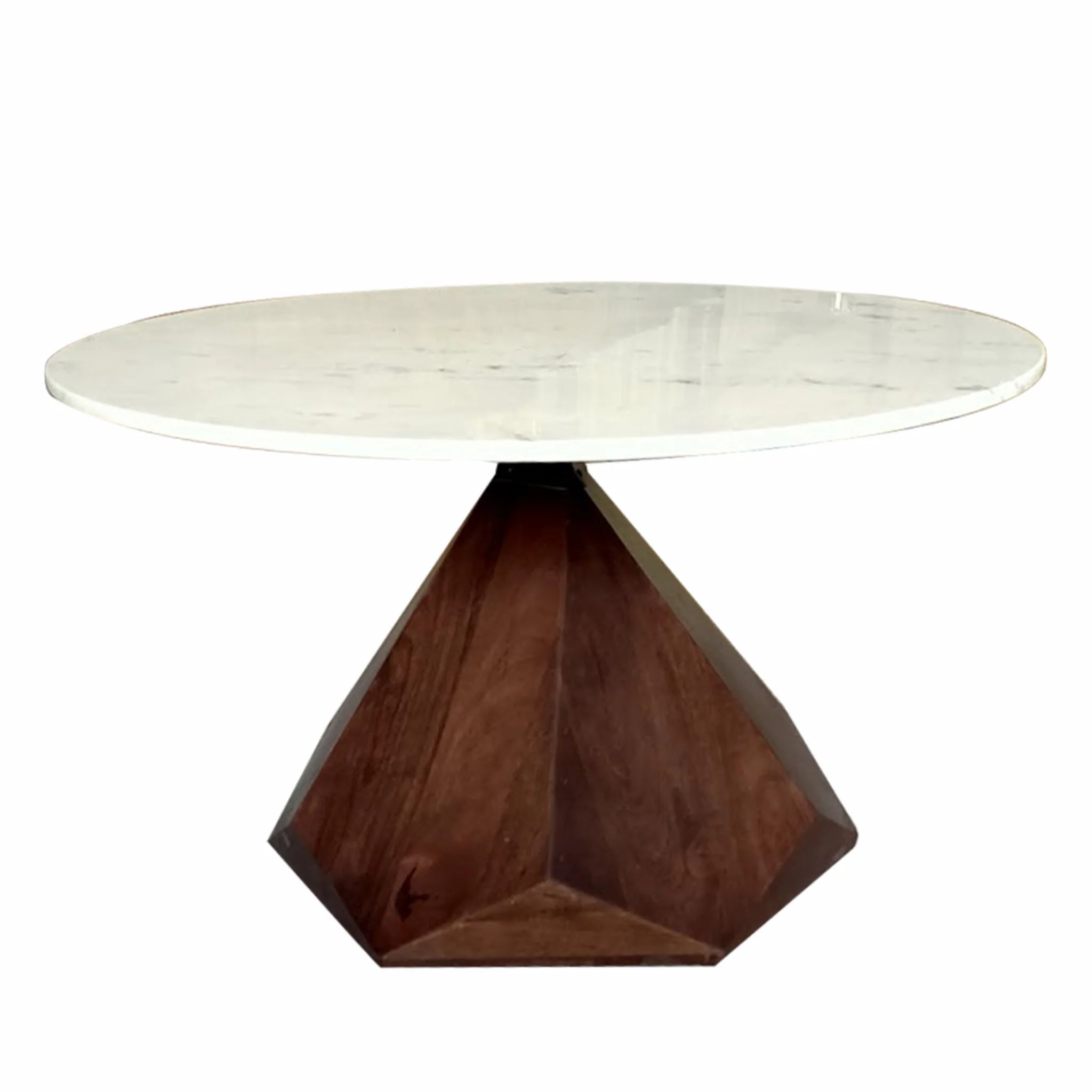 32" Brown And White Solid Wood and Marble Geo Coffee Table - Image 2