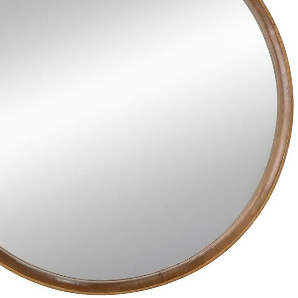 32" Brown Round Framed Accent Mirror - Image 5