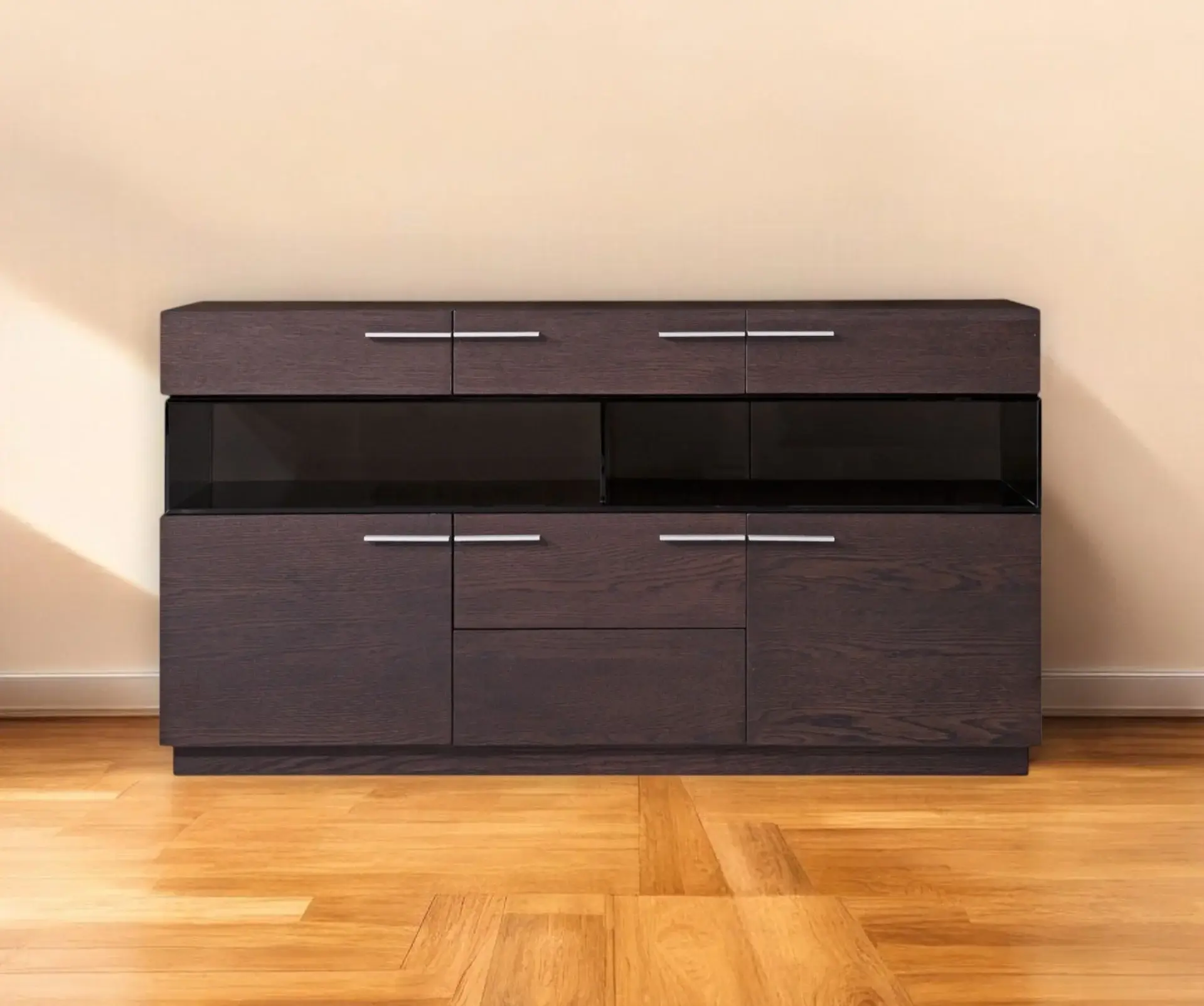32" Brown Veneer And Glass Buffet - Image 2