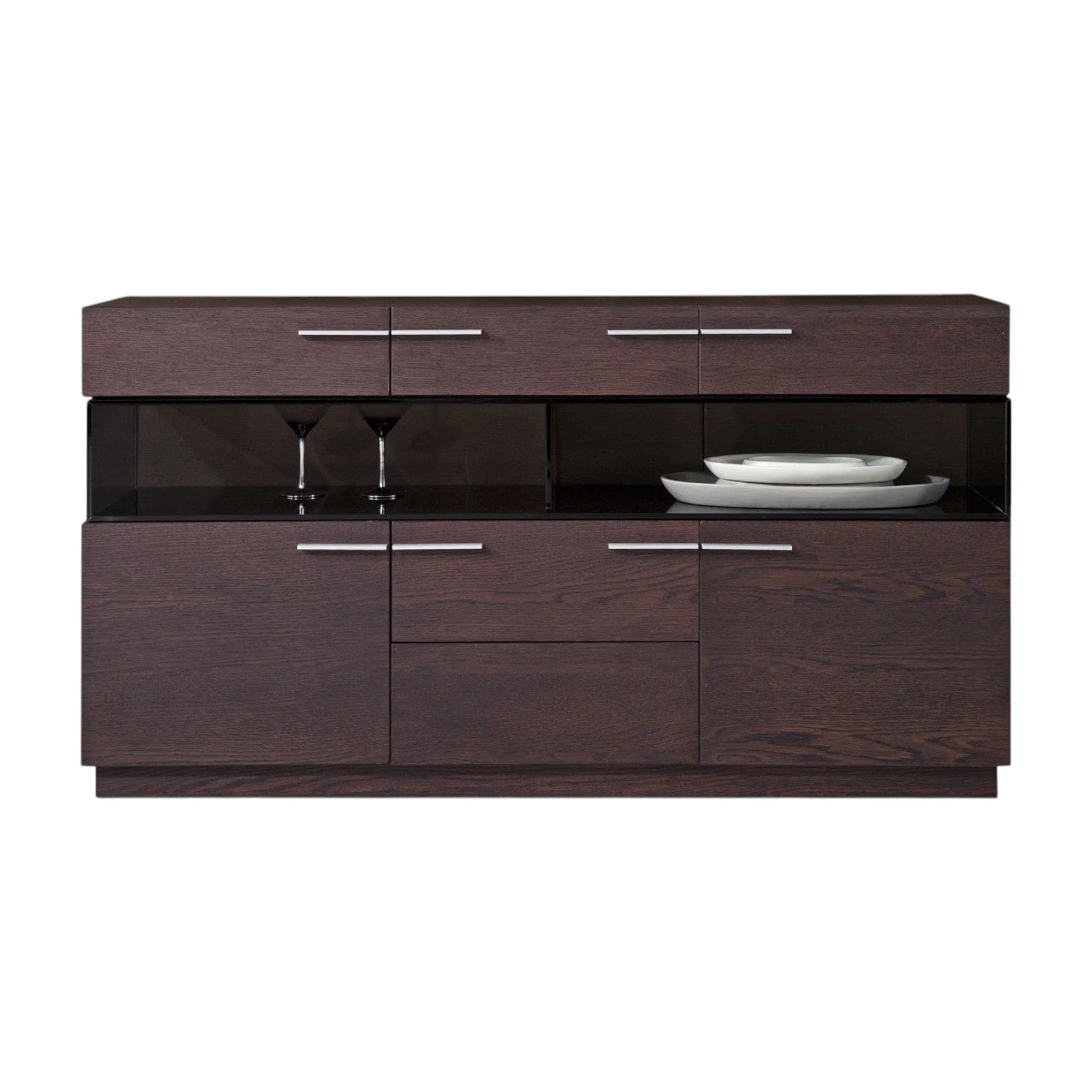 32" Brown Veneer And Glass Buffet - Image 4