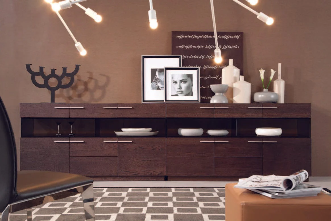 32" Brown Veneer And Glass Buffet - Image 5
