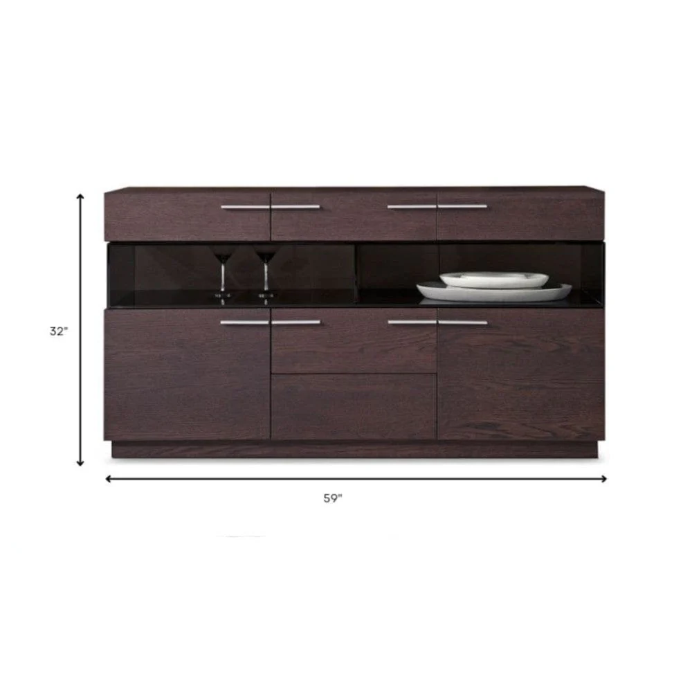 32" Brown Veneer And Glass Buffet - Image 6