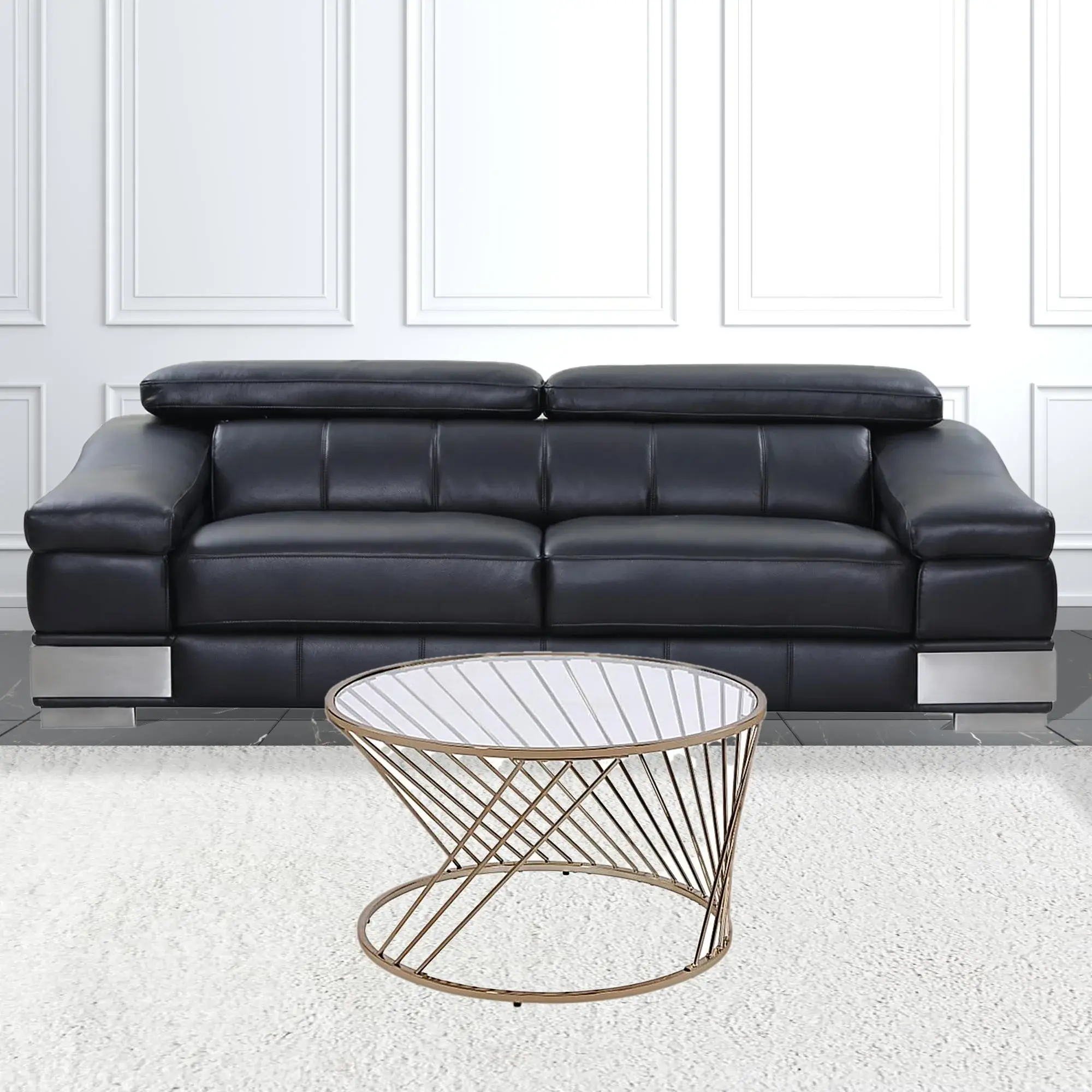32" Champagne And Clear Glass And Metal Round Coffee Table - Image 2