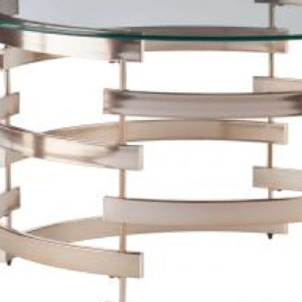 32" Clear And Champagne Glass And Metal With Iron Round Coffee Table - Image 2