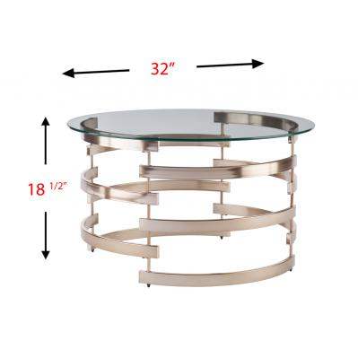 32" Clear And Champagne Glass And Metal With Iron Round Coffee Table - Image 7