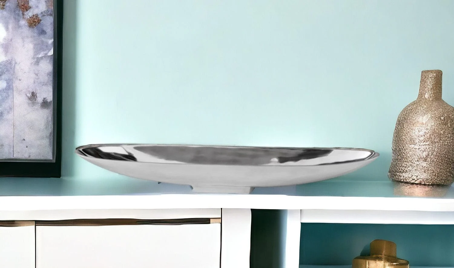 32" Contempo Shiny Silver Long Boat Tray - Image 2