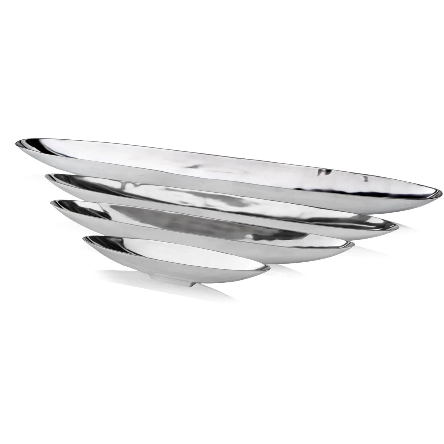 32" Contempo Shiny Silver Long Boat Tray - Image 4