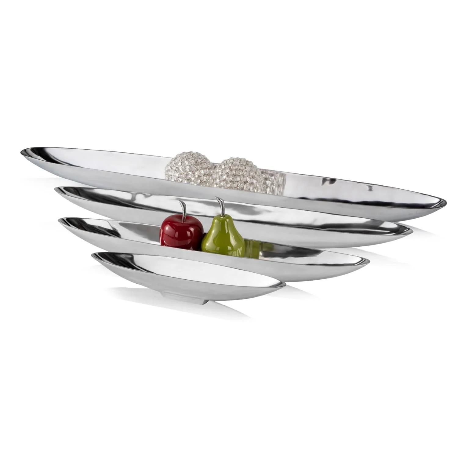 32" Contempo Shiny Silver Long Boat Tray - Image 5