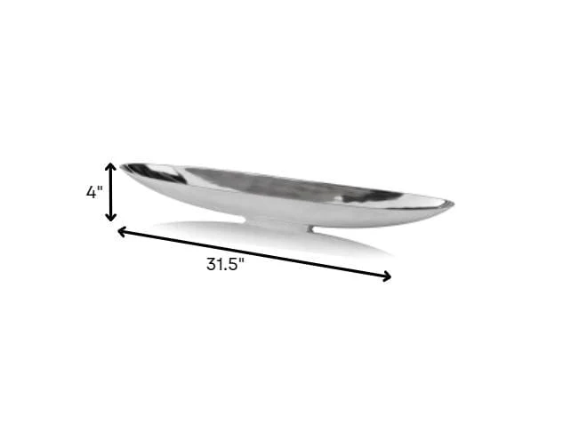 32" Contempo Shiny Silver Long Boat Tray - Image 8