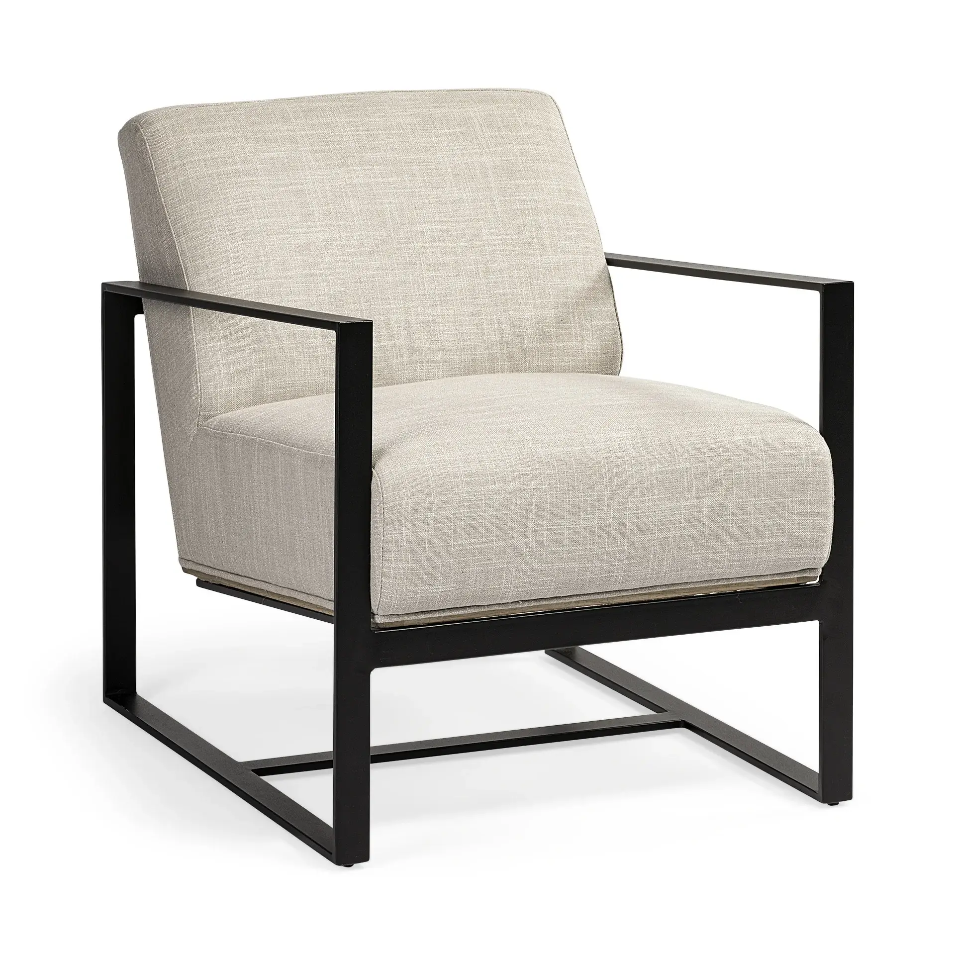 32" Cream And Black Fabric Arm Chair - Image 6