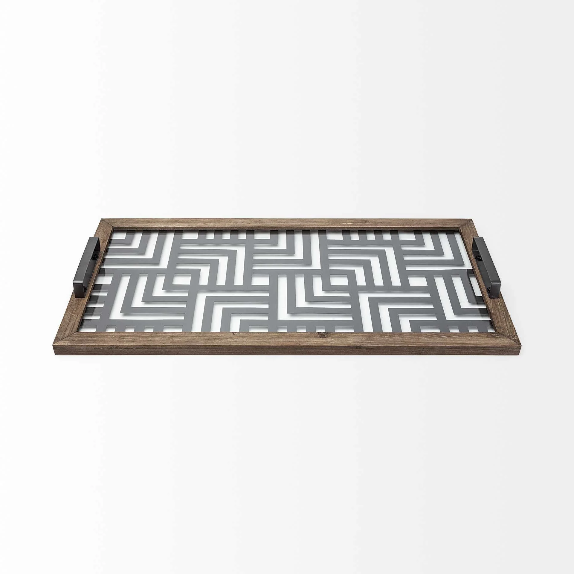 32" Gray Metal Indoor Outdoor Tray With Handles - Image 3