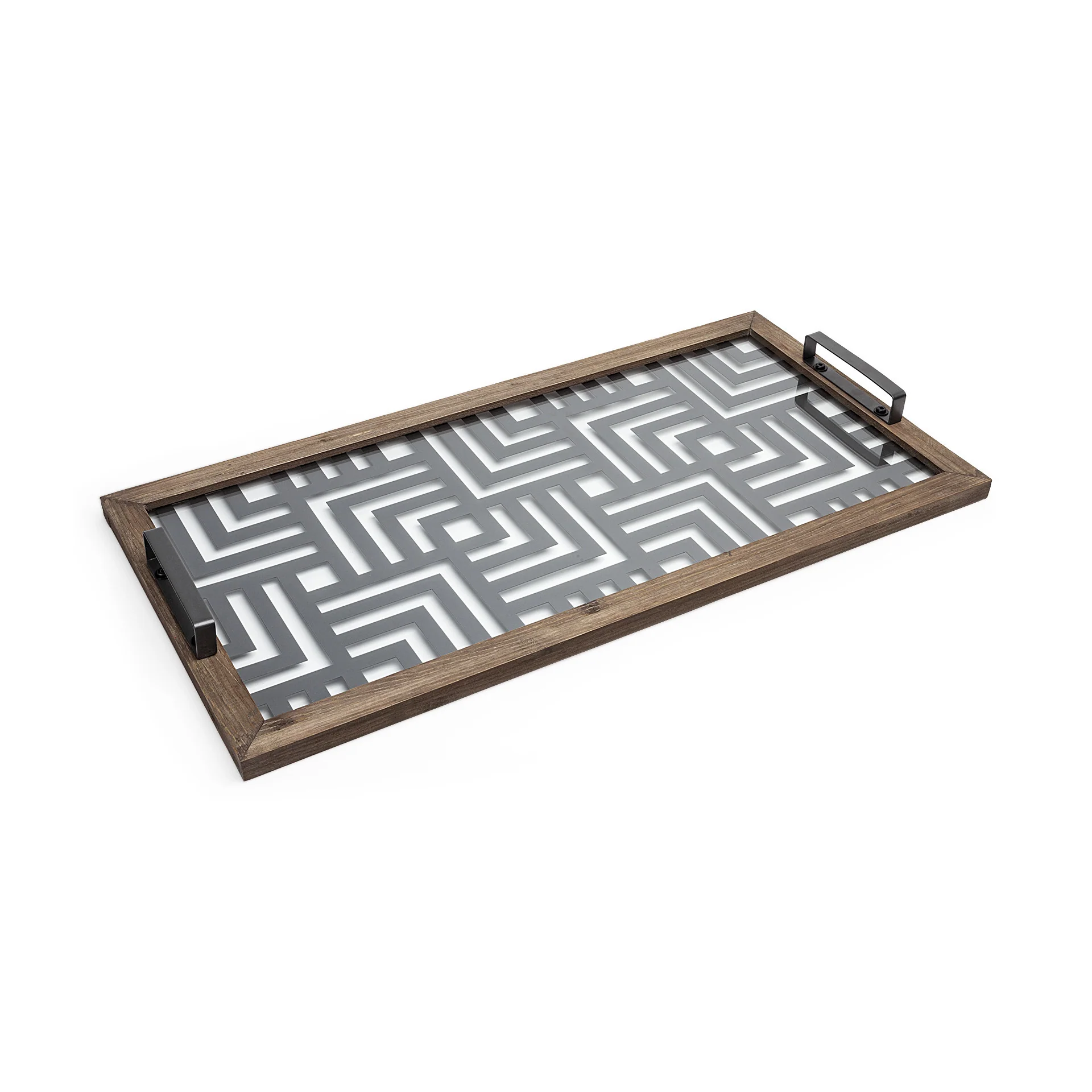 32" Gray Metal Indoor Outdoor Tray With Handles - Image 5