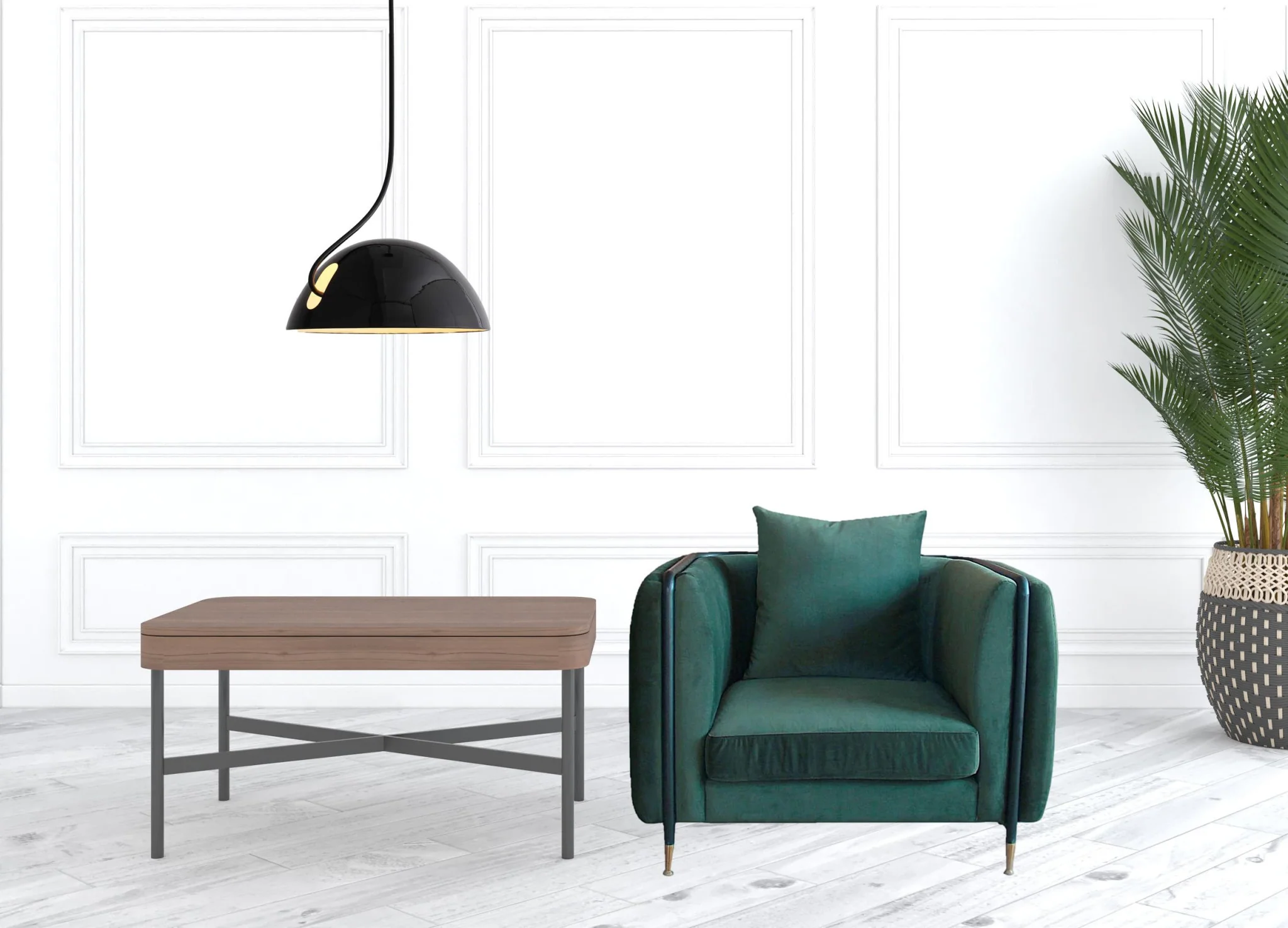 32" Green Velvet And Black Solid Color Arm Chair - Image 3