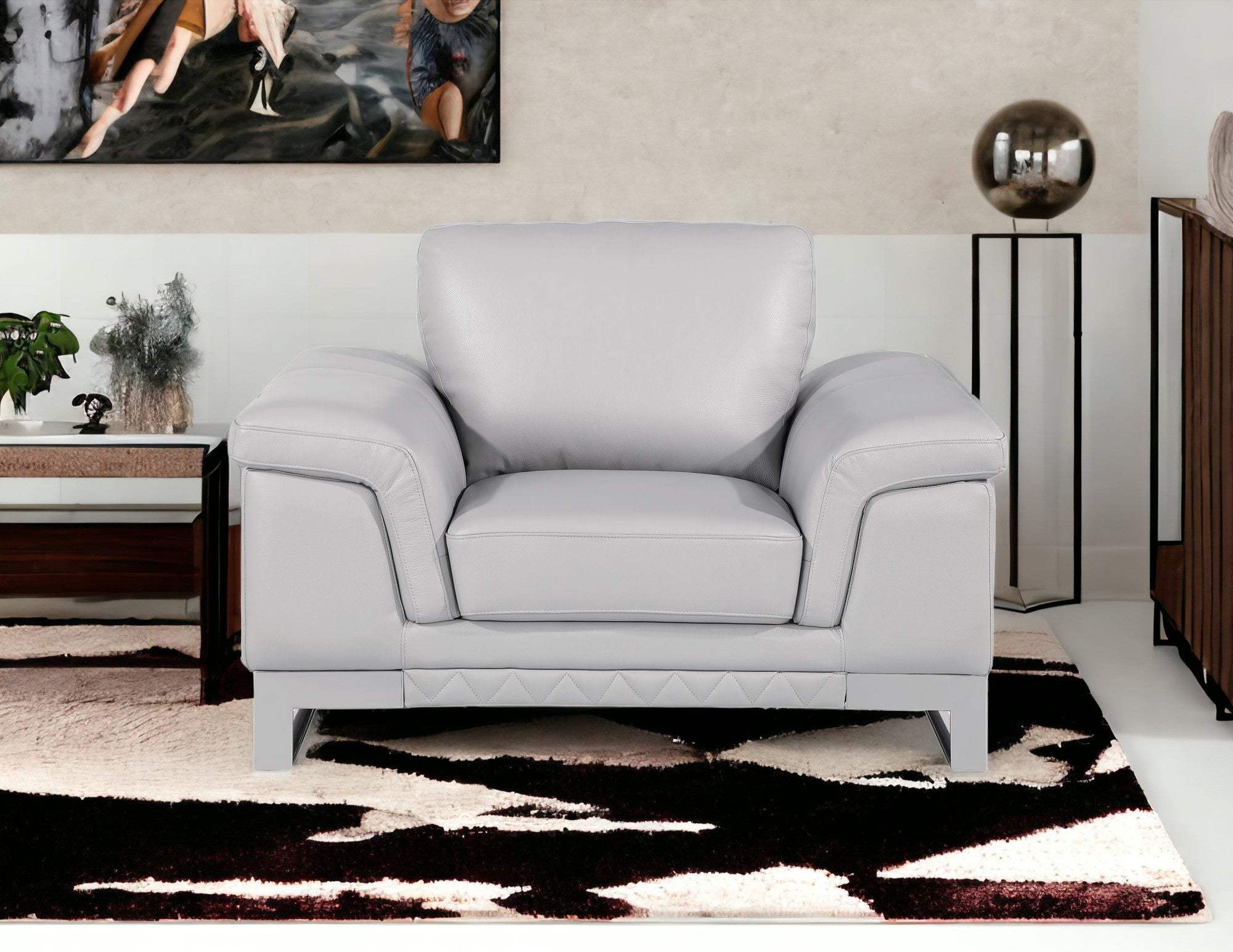 32" Grey Lovely Light Leather Chair - Image 4