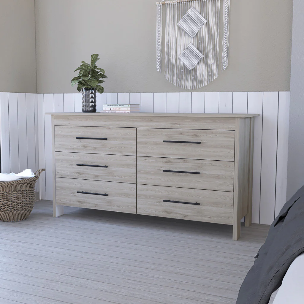 32" Light Gray Six Drawer Double Dresser - Image 6