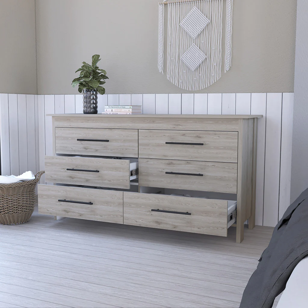 32" Light Gray Six Drawer Double Dresser - Image 7