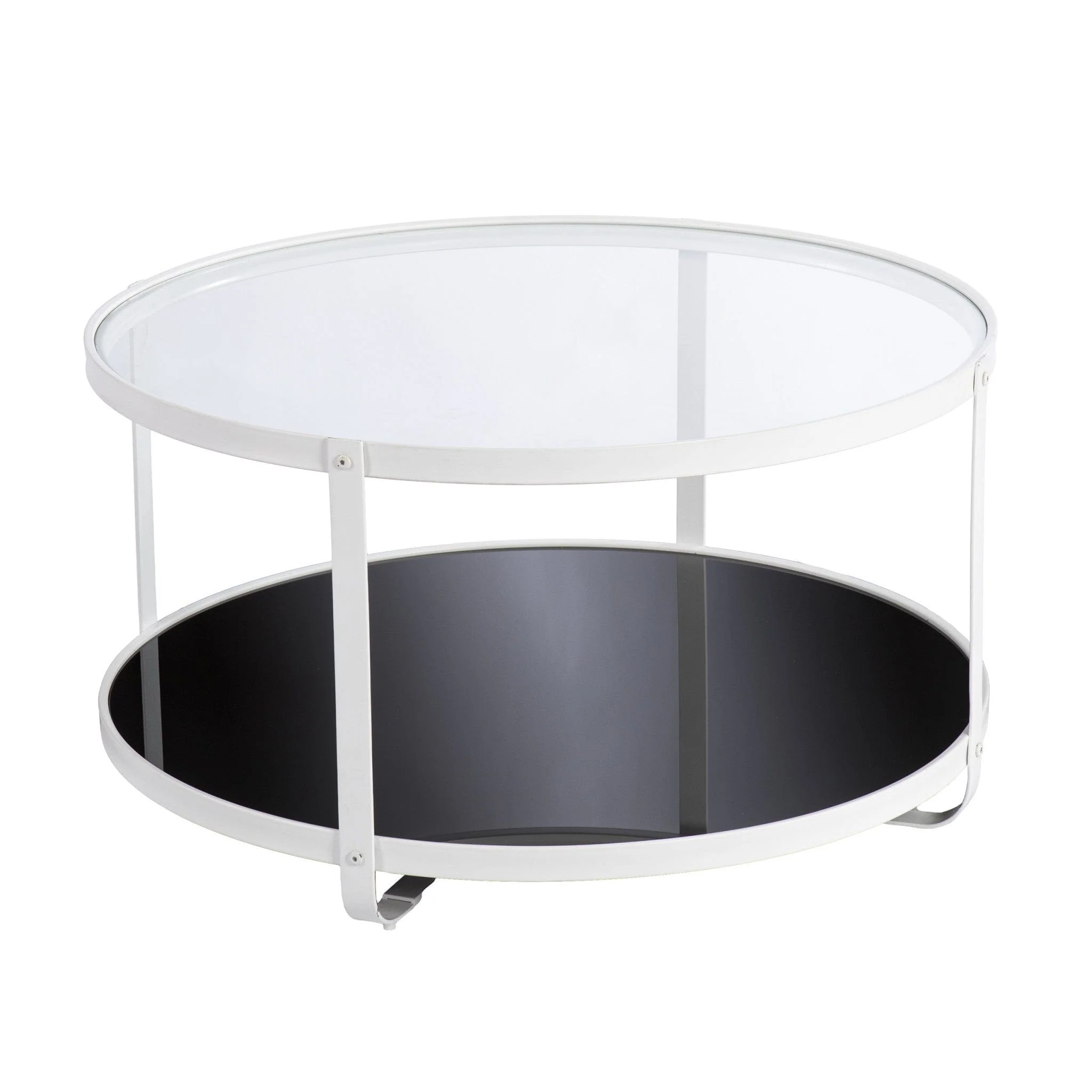 32" White Glass And Metal Two Tier Round Coffee Table - Image 4