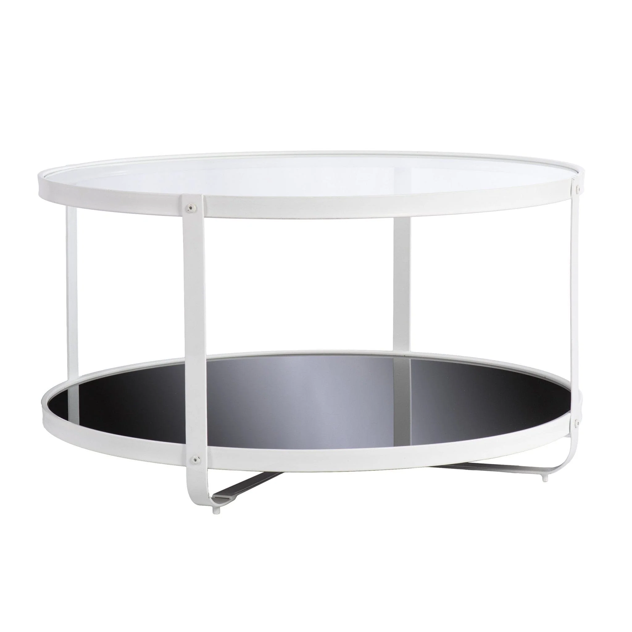 32" White Glass And Metal Two Tier Round Coffee Table - Image 5