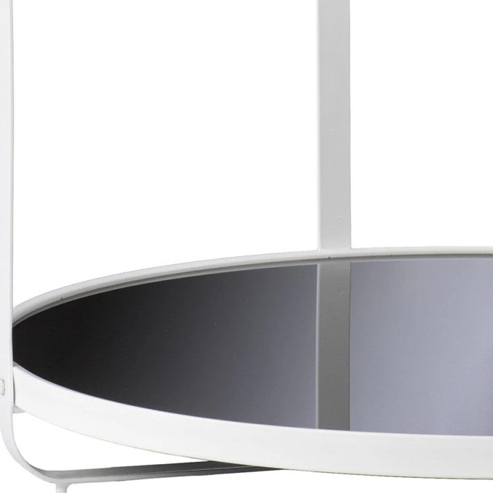 32" White Glass And Metal Two Tier Round Coffee Table - Image 7