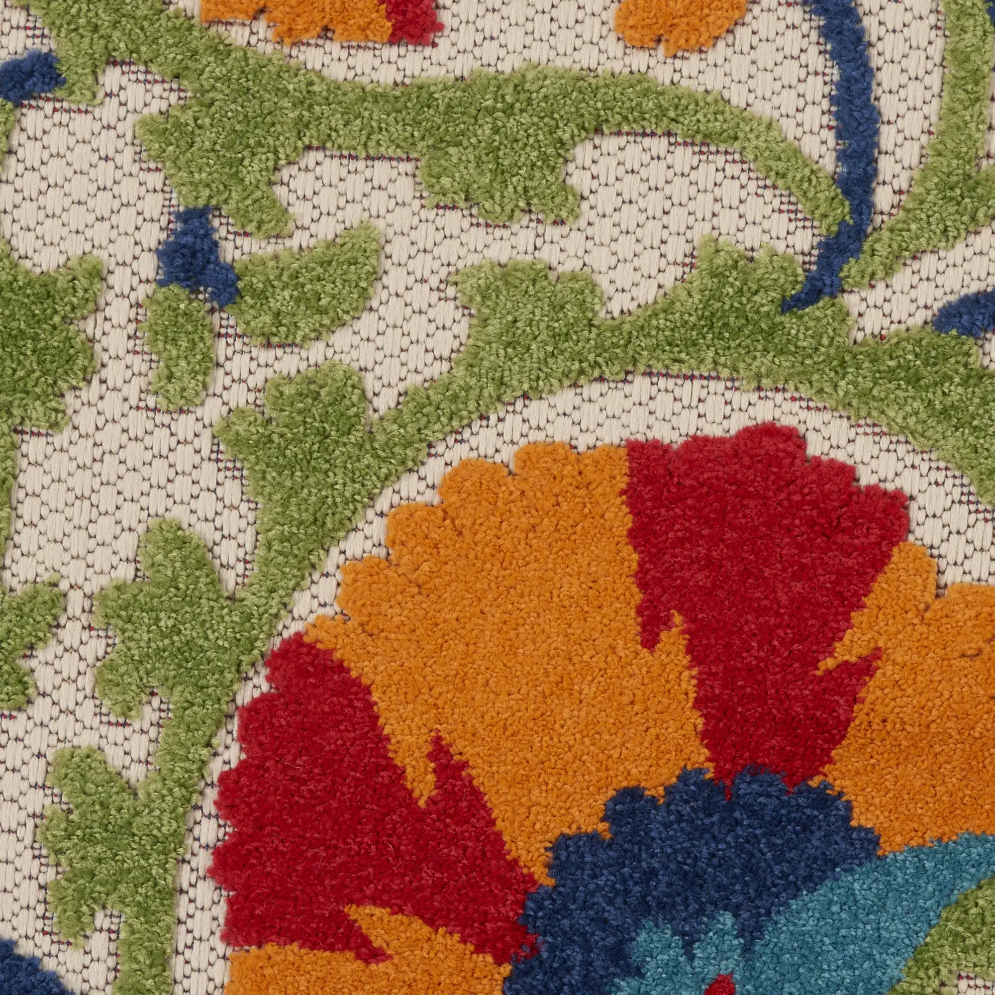 5' Round Red And Ivory Round Floral Indoor Outdoor Area Rug - Image 4