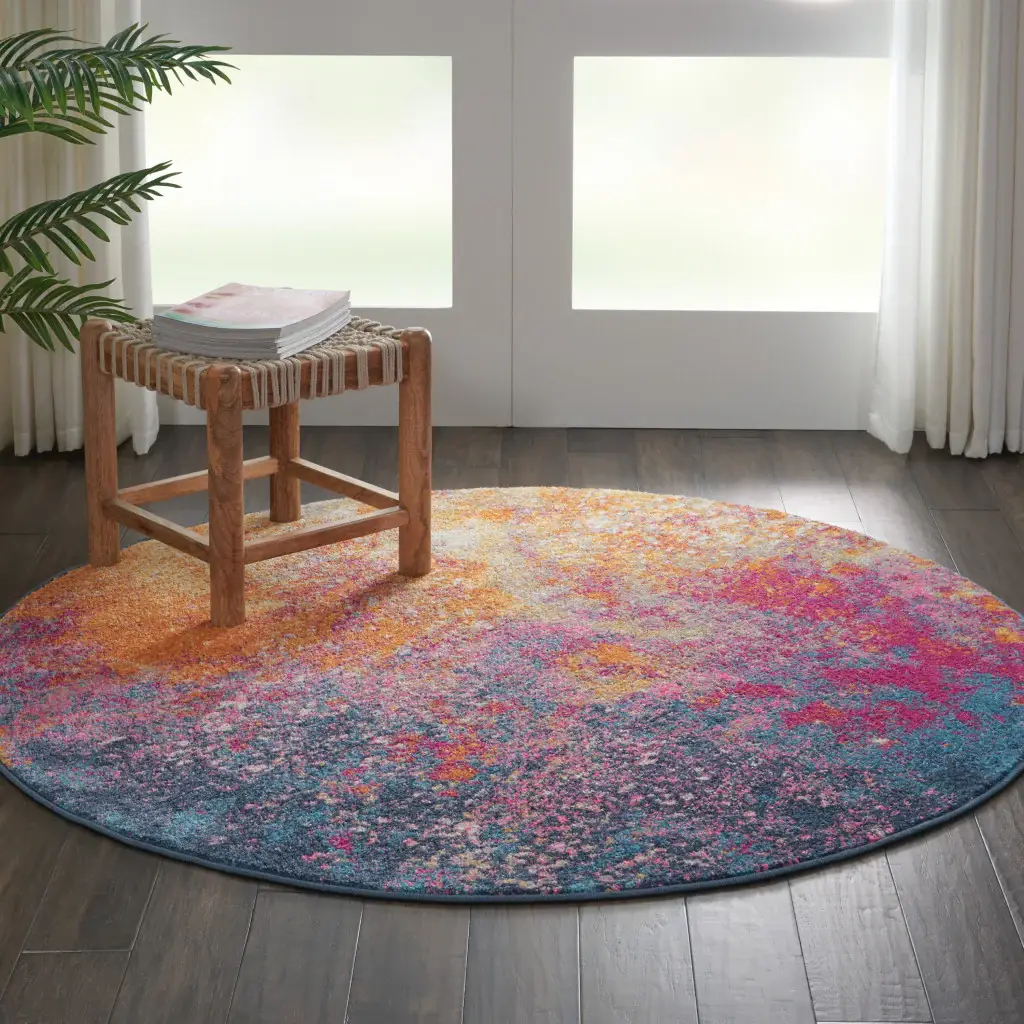5' Sunset Round Abstract Power Loom Area Rug - Image 6