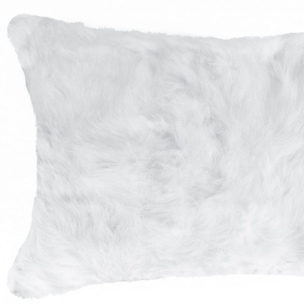 5" X 12" X 20" 100% Natural Rabbit Fur White Pillow - Image 5