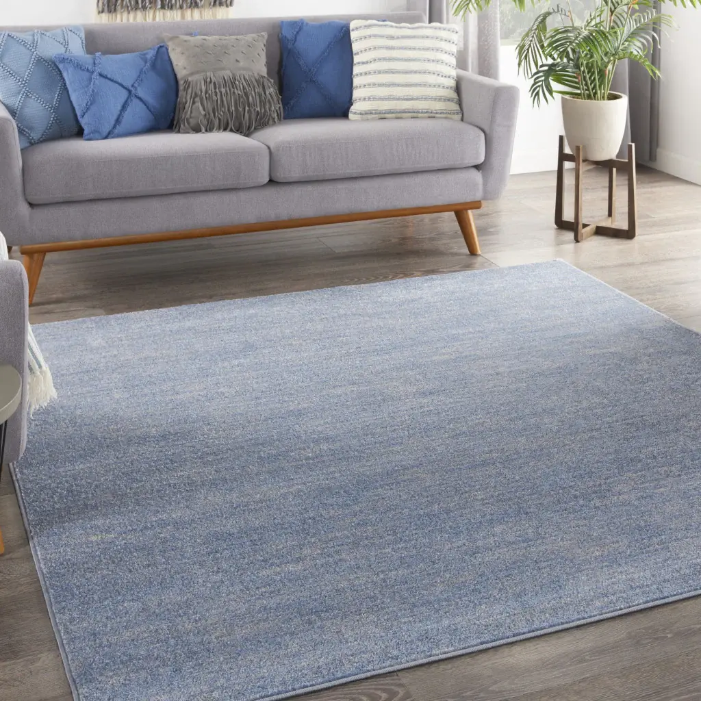 5' X 5' Blue And Grey Square Striped Non Skid Indoor Outdoor Area Rug - Image 6