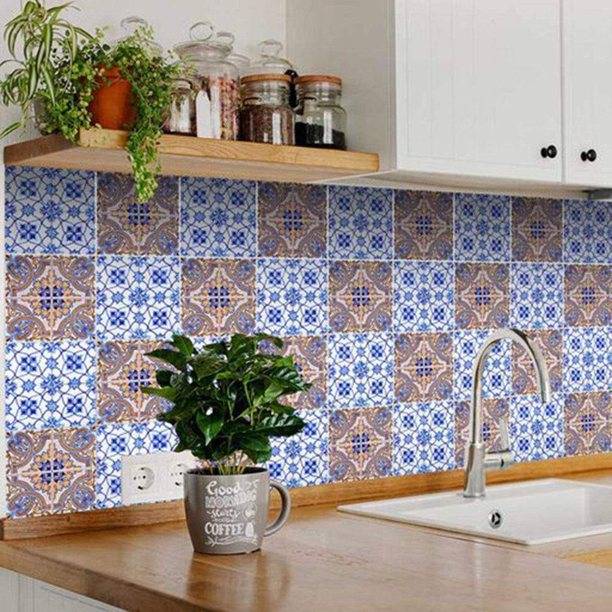 5" X 5" Blue and Muted Taupe Peel And Stick Tiles - Image 4